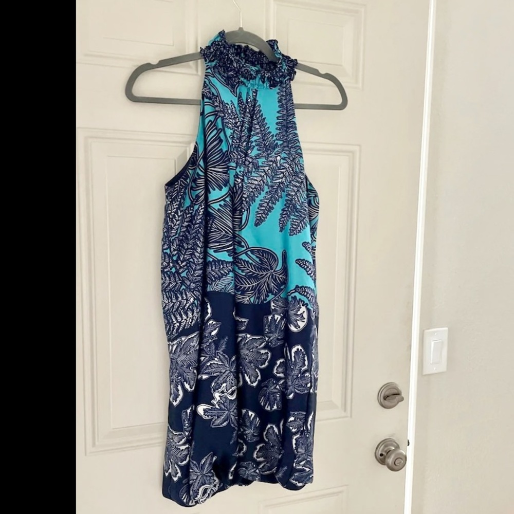 Zara Turtle Neck Satin Blue Floral Mini Dress